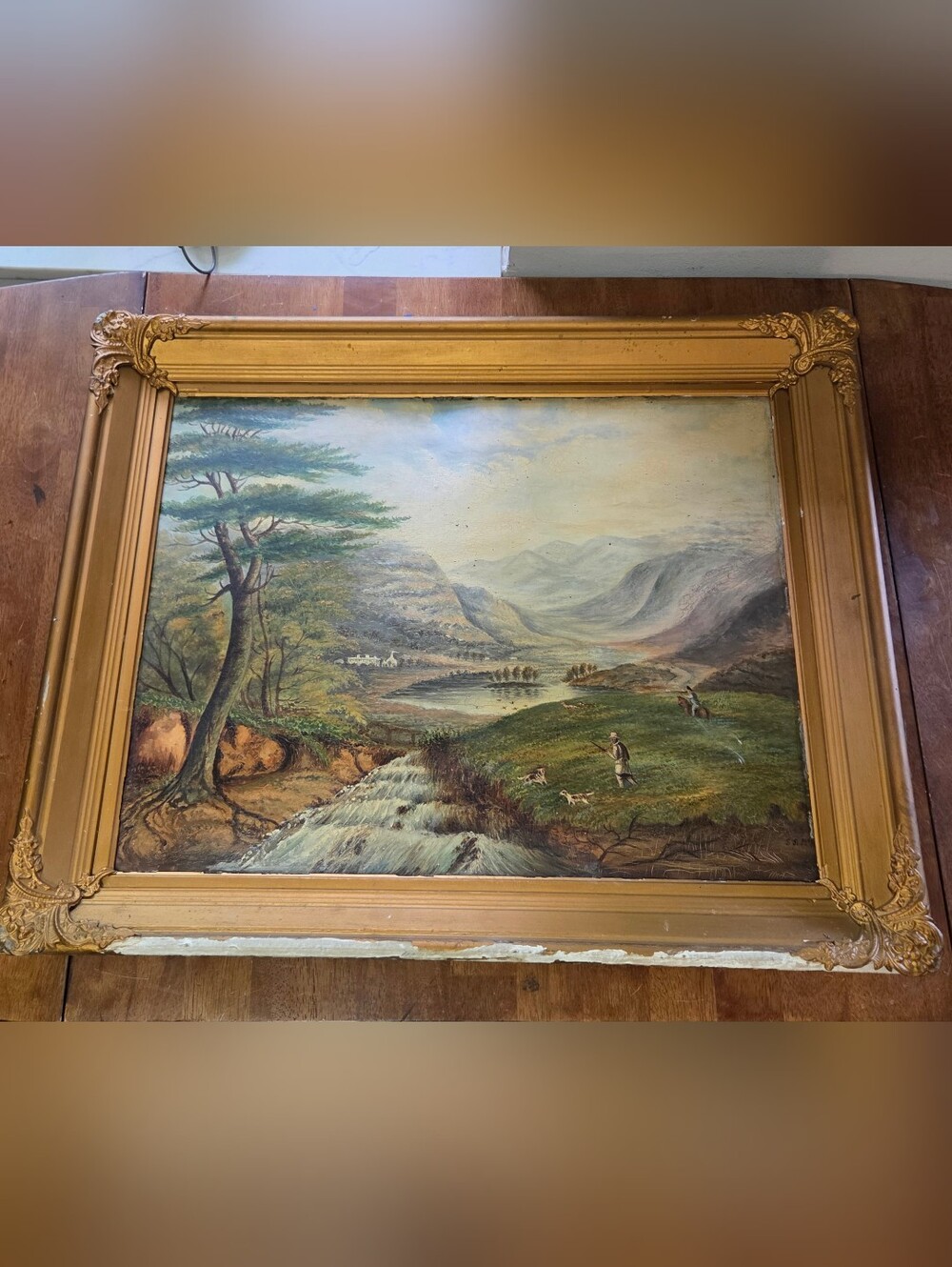Antique 19th Century British School Sporting Landscape with Hunter and Hounds –